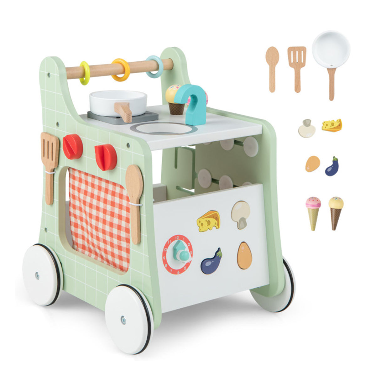 6-in-1 Lauflernwagen aus Holz mit Spielküche