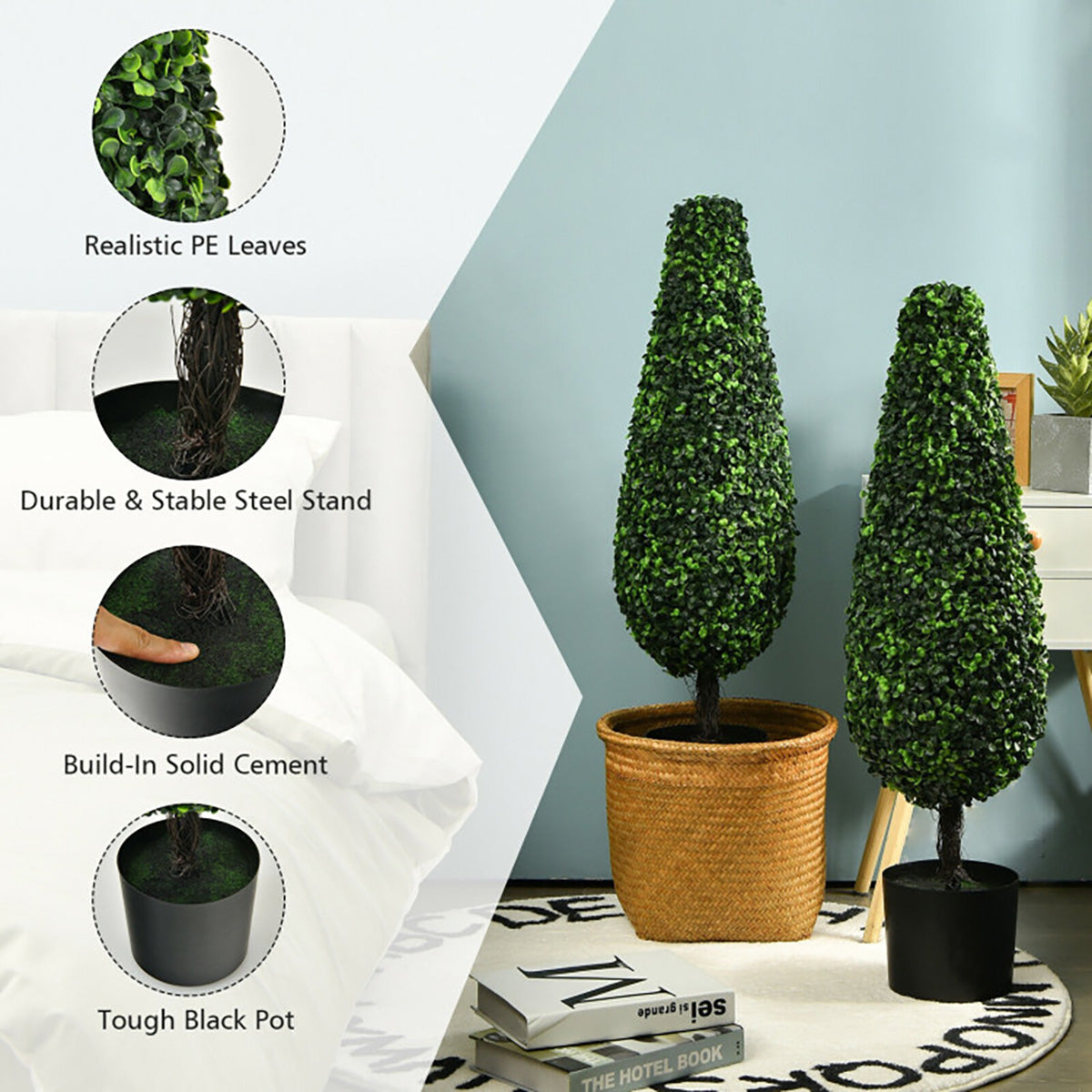 3 ft kunstmatige buxus-torenplanten (set van 2)