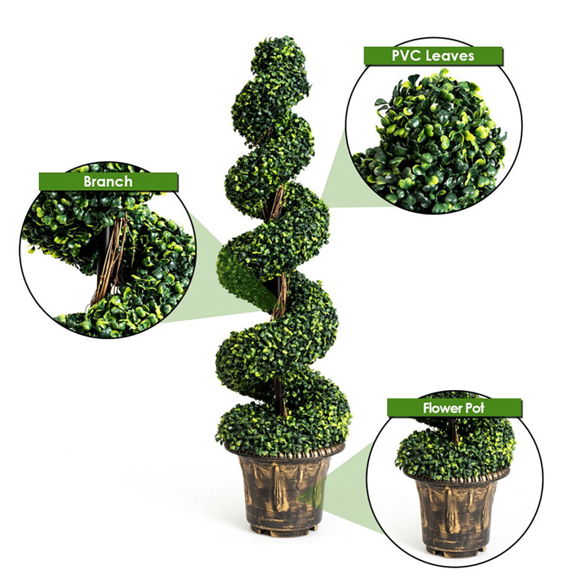 4' Artificial Boxwood Spiral Topiary Trees (Set of 2)