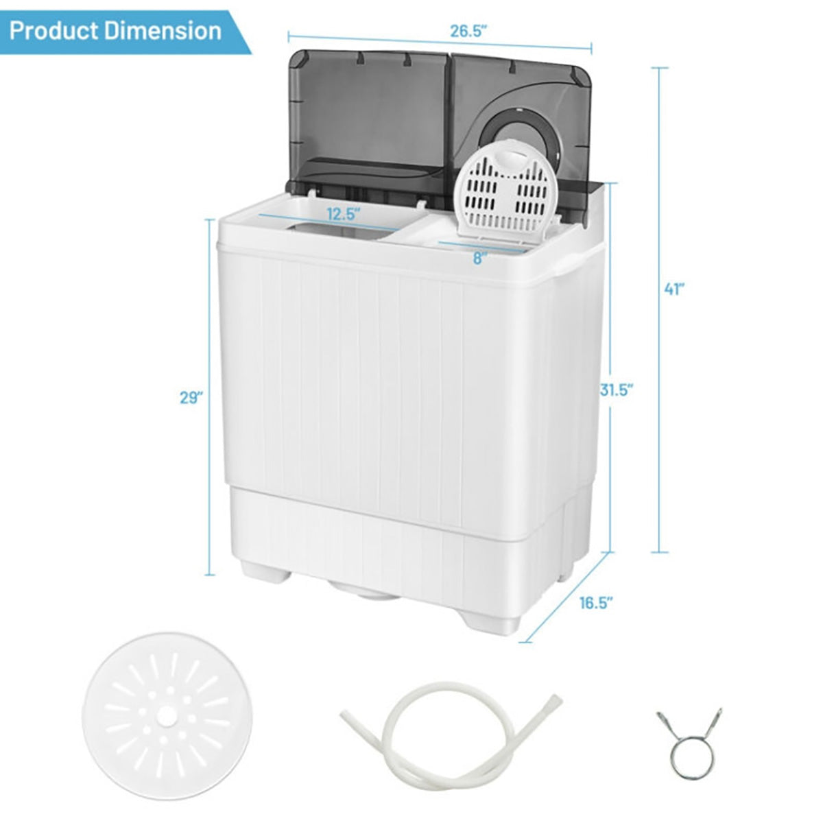 Tragbare halbautomatische Waschmaschine mit integrierter Ablaufpumpe