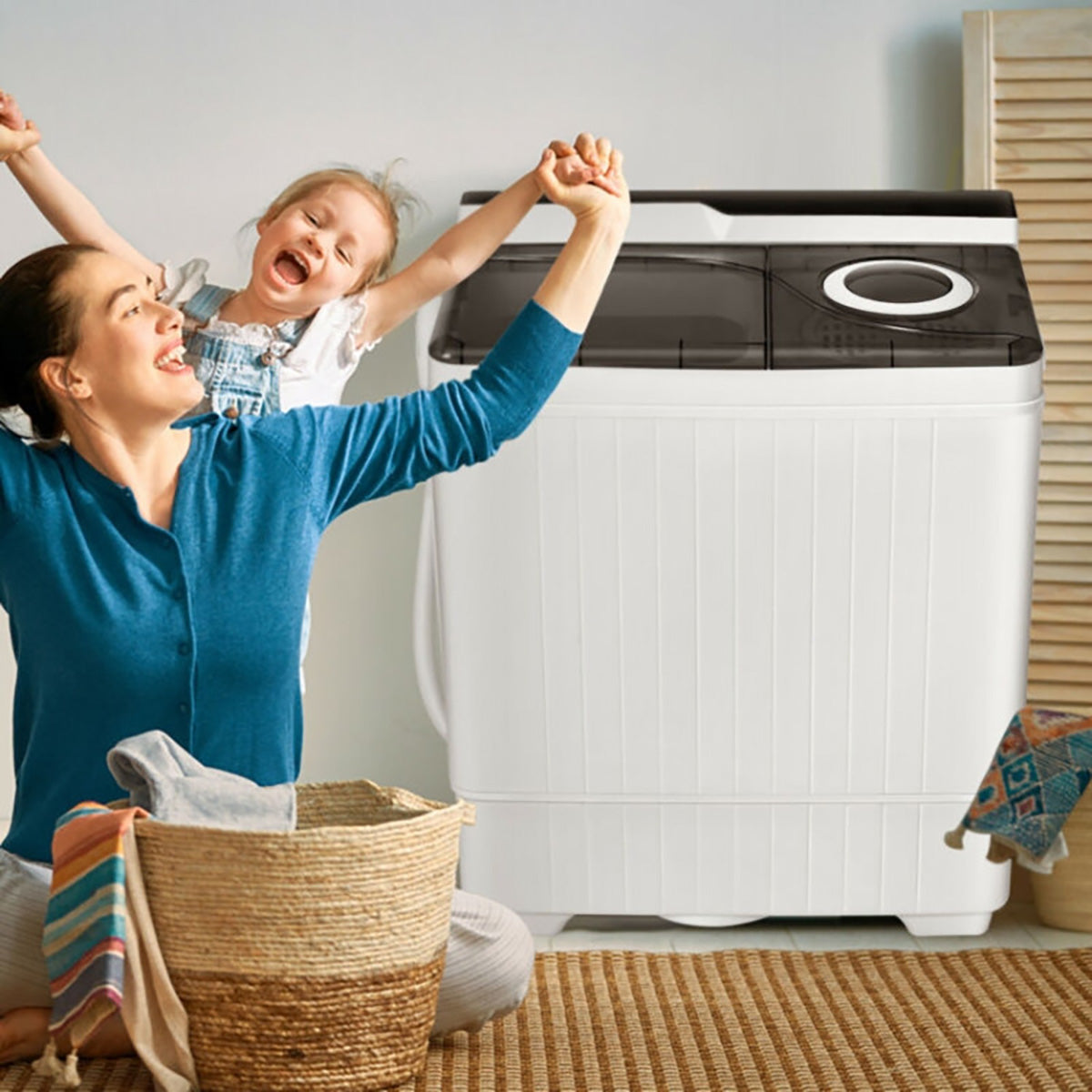 Tragbare halbautomatische Waschmaschine mit integrierter Ablaufpumpe