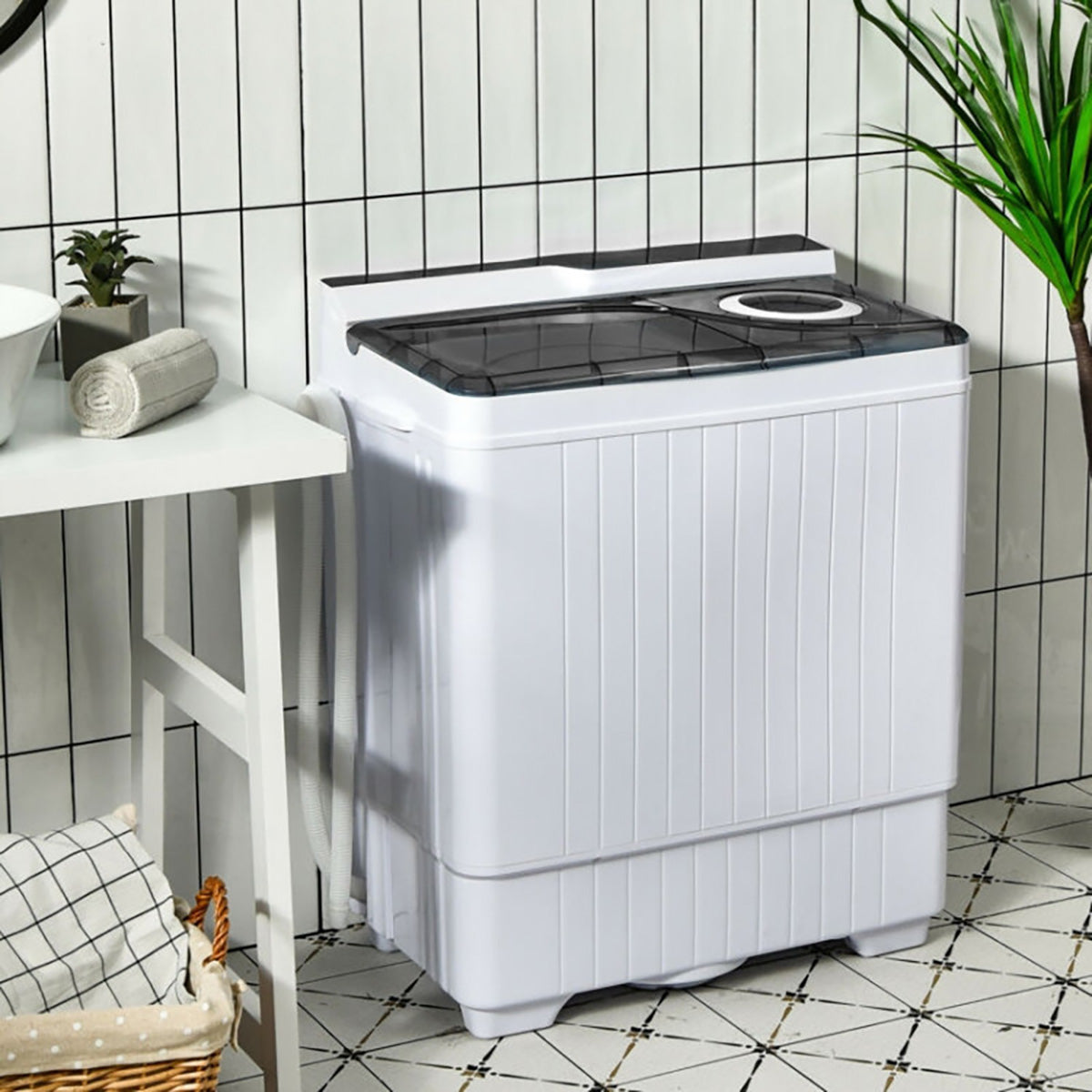 Tragbare halbautomatische Waschmaschine mit integrierter Ablaufpumpe