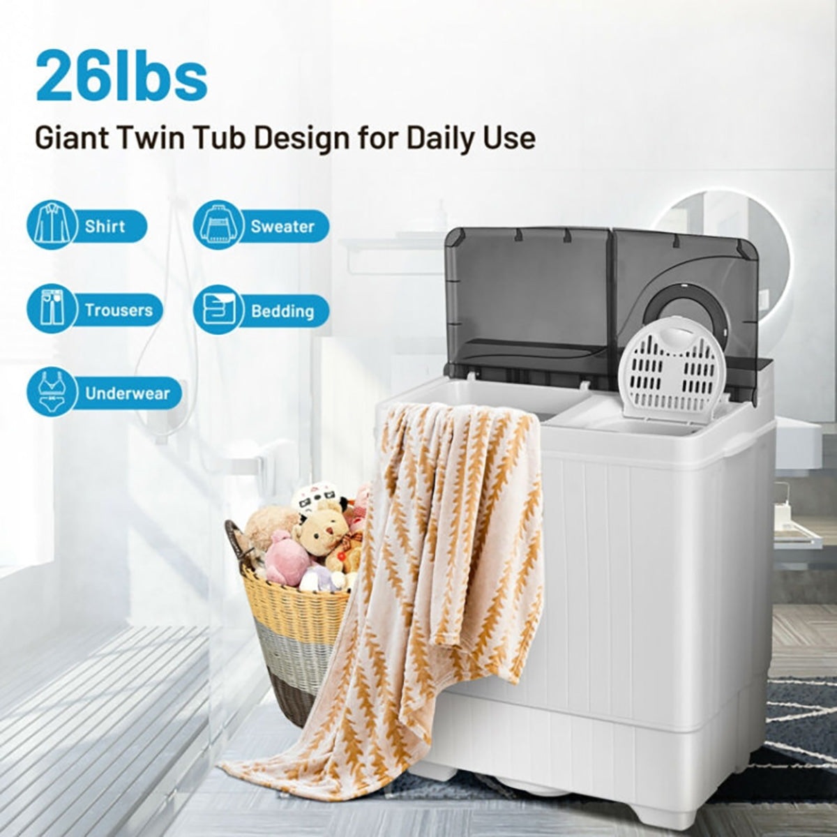 Tragbare halbautomatische Waschmaschine mit integrierter Ablaufpumpe