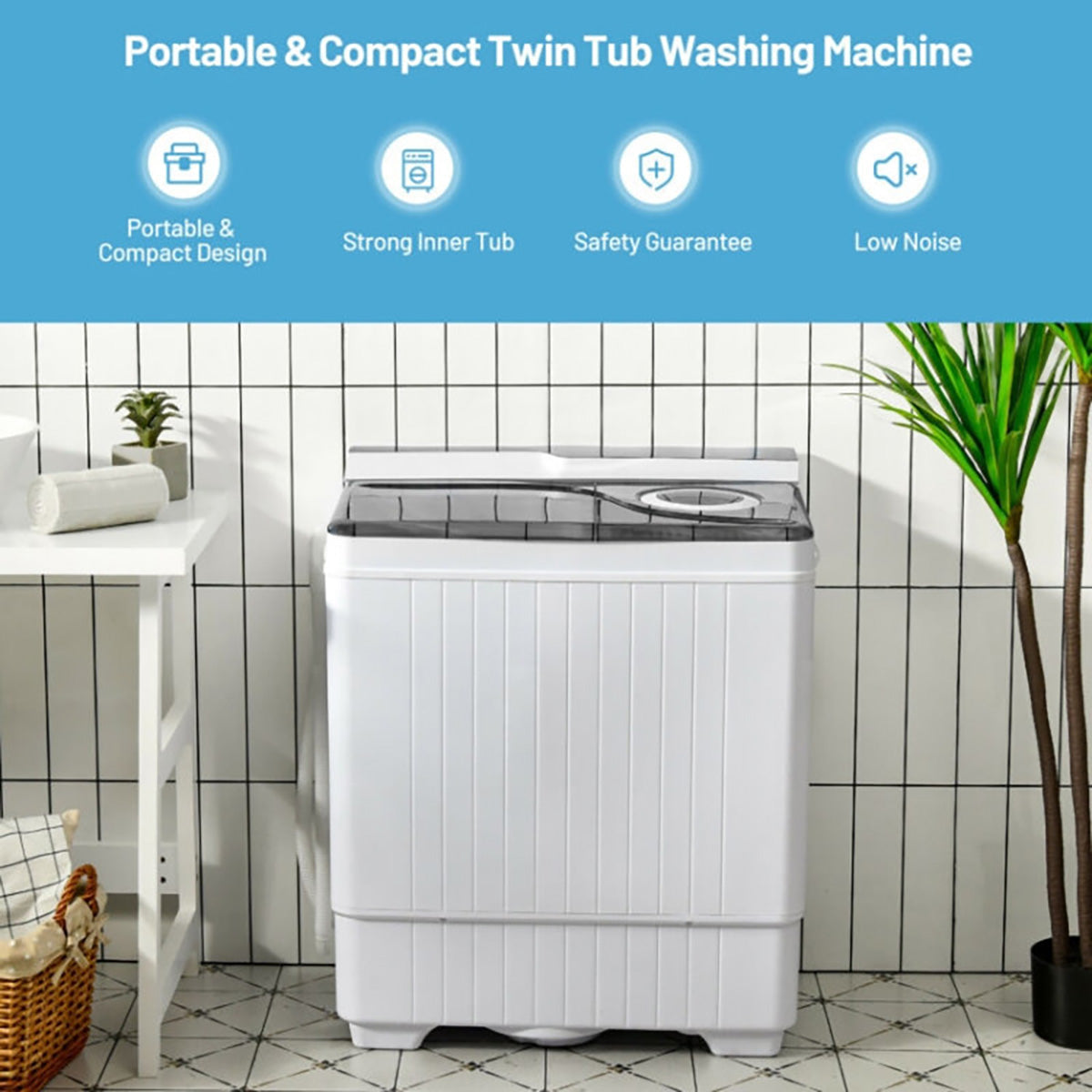 Tragbare halbautomatische Waschmaschine mit integrierter Ablaufpumpe