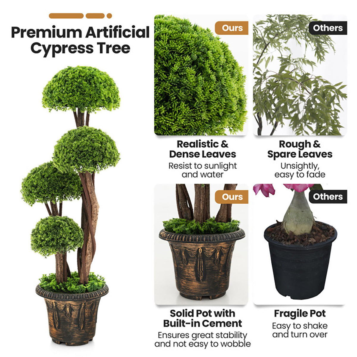 Árbol topiario artificial de cedro de 3' con tronco de ratán