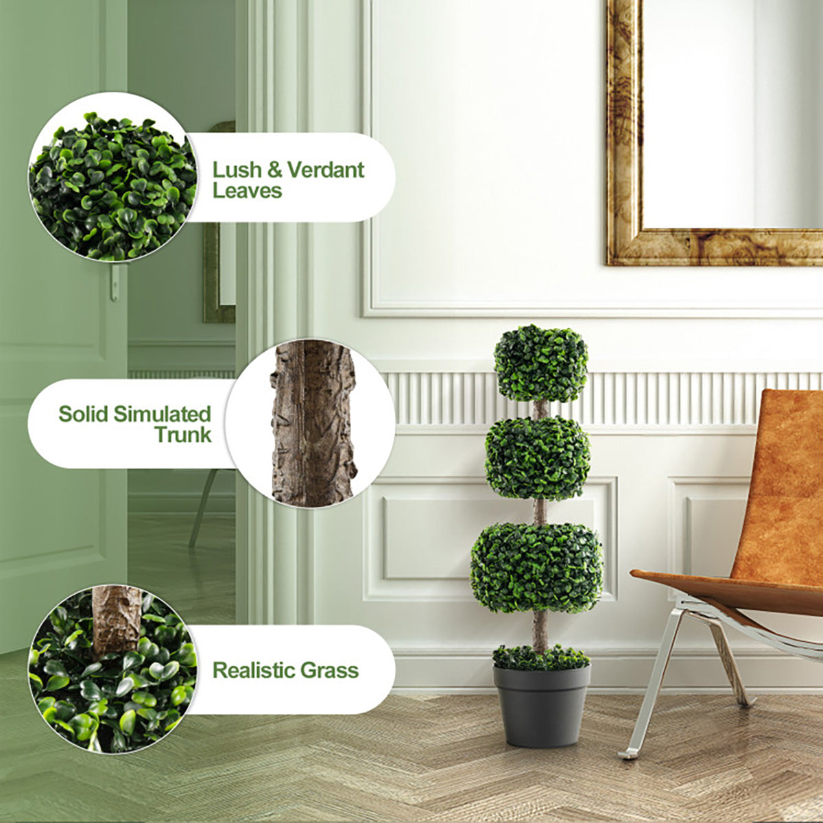 89 cm kunstmatige buxusbolboom in cementen pot