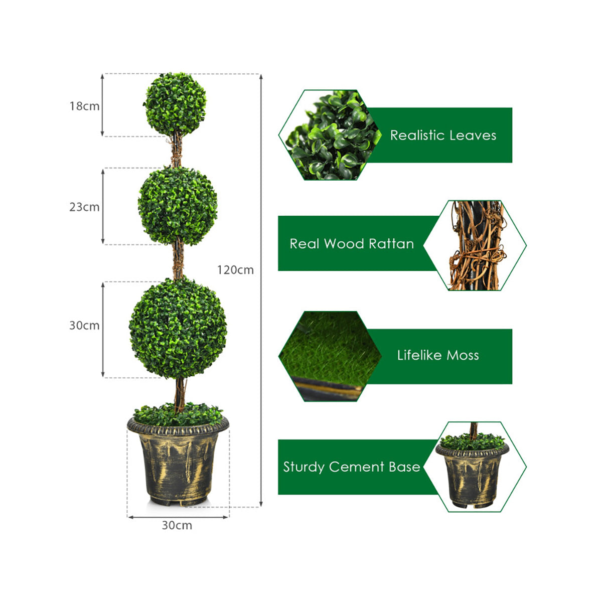 Árbol topiario artificial de tres bolas de 4 pies