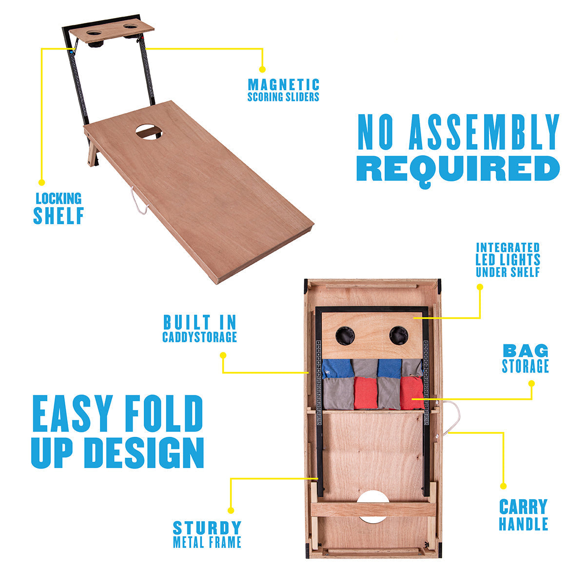 LED-Cornhole-Set aus Holz mit integriertem Caddy