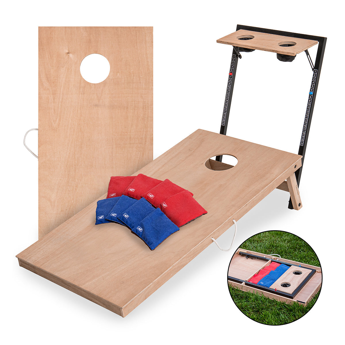 LED-Cornhole-Set aus Holz mit integriertem Caddy