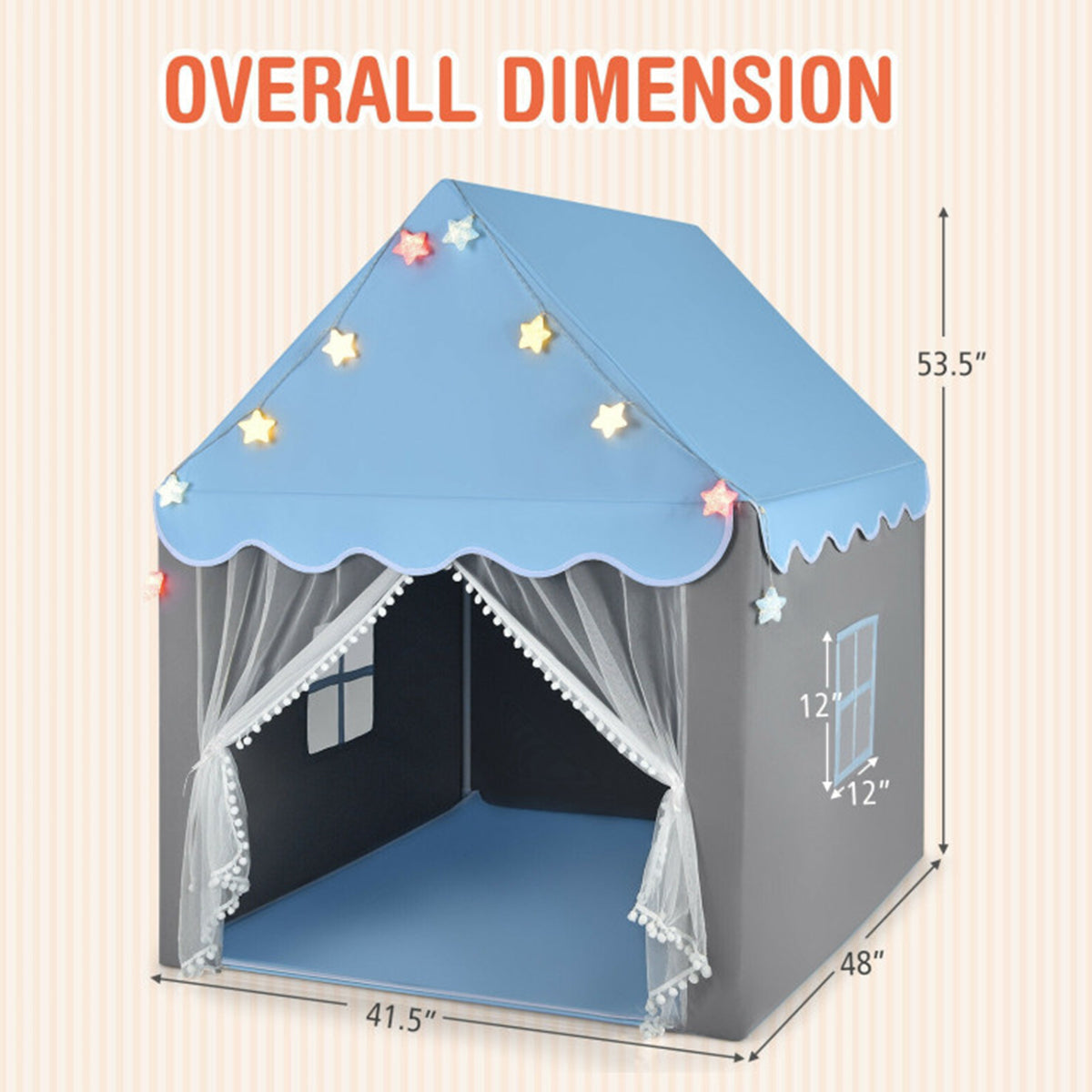 Kids Playhouse Tent with Star String Lights