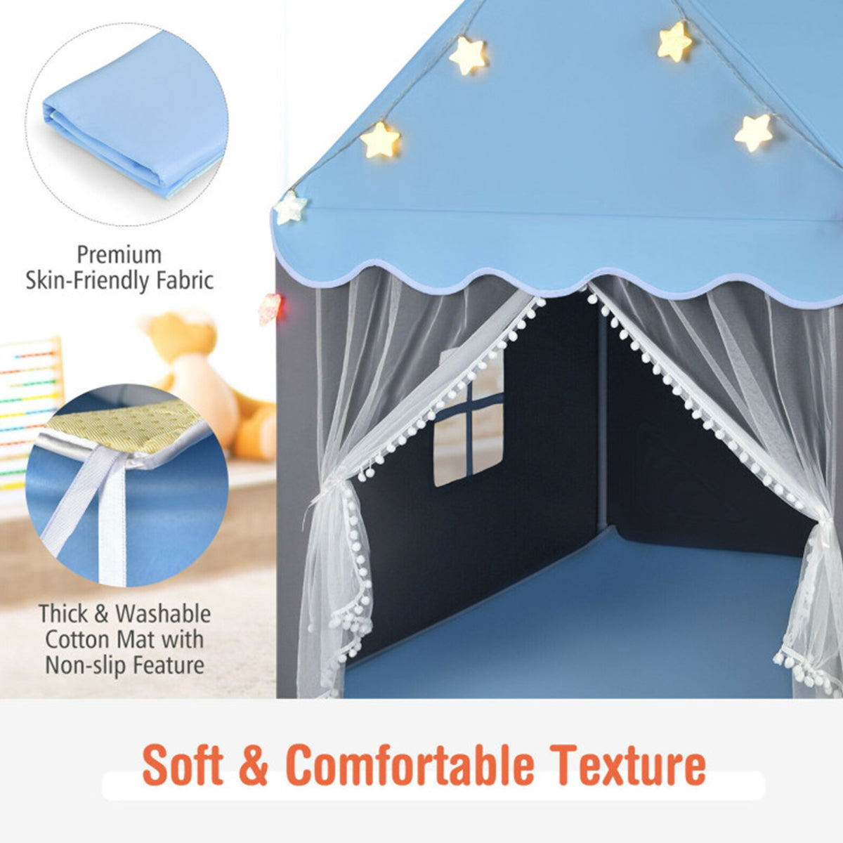 Kids Playhouse Tent with Star String Lights