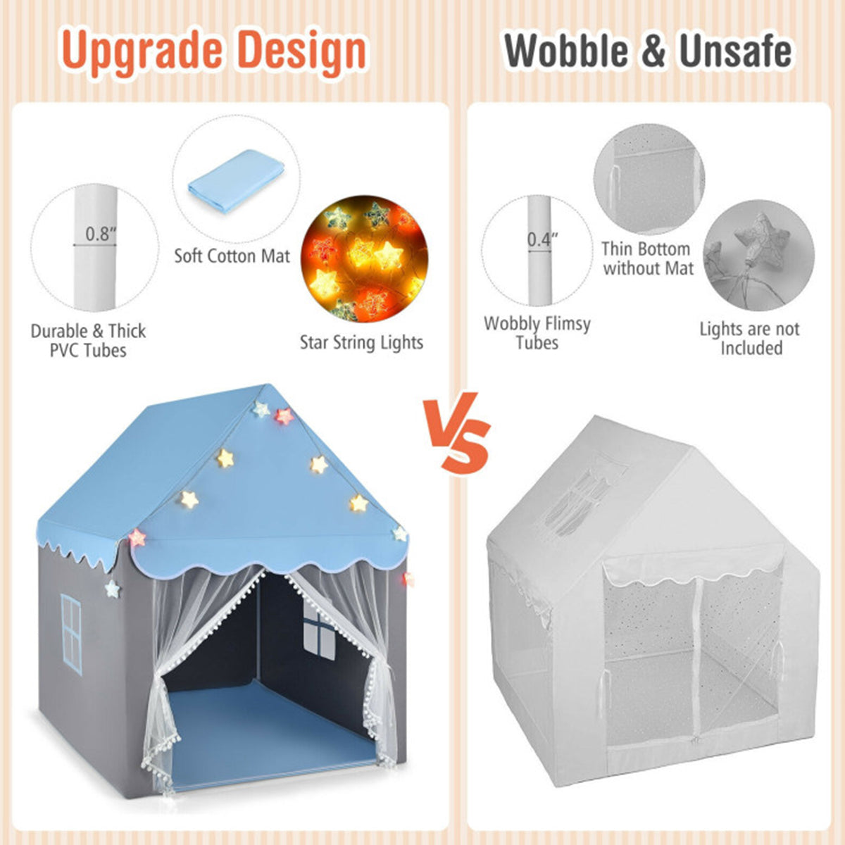 Kids Playhouse Tent with Star String Lights