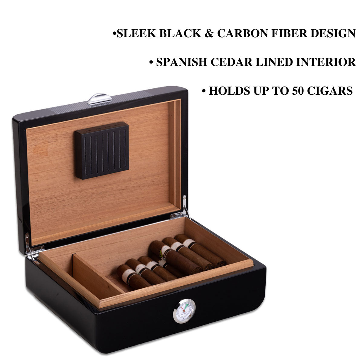 Zigarren-Humidor für 40 Zigarren im Carbonfaser-Design