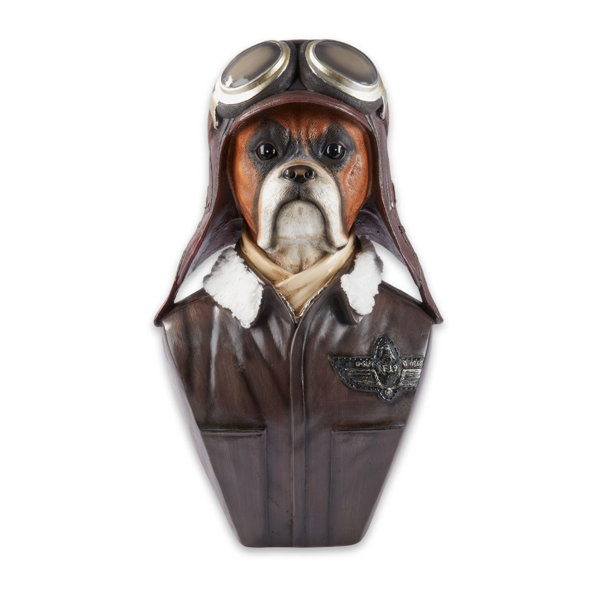 Figura coleccionable de resina de perro en cubierta de vuelo