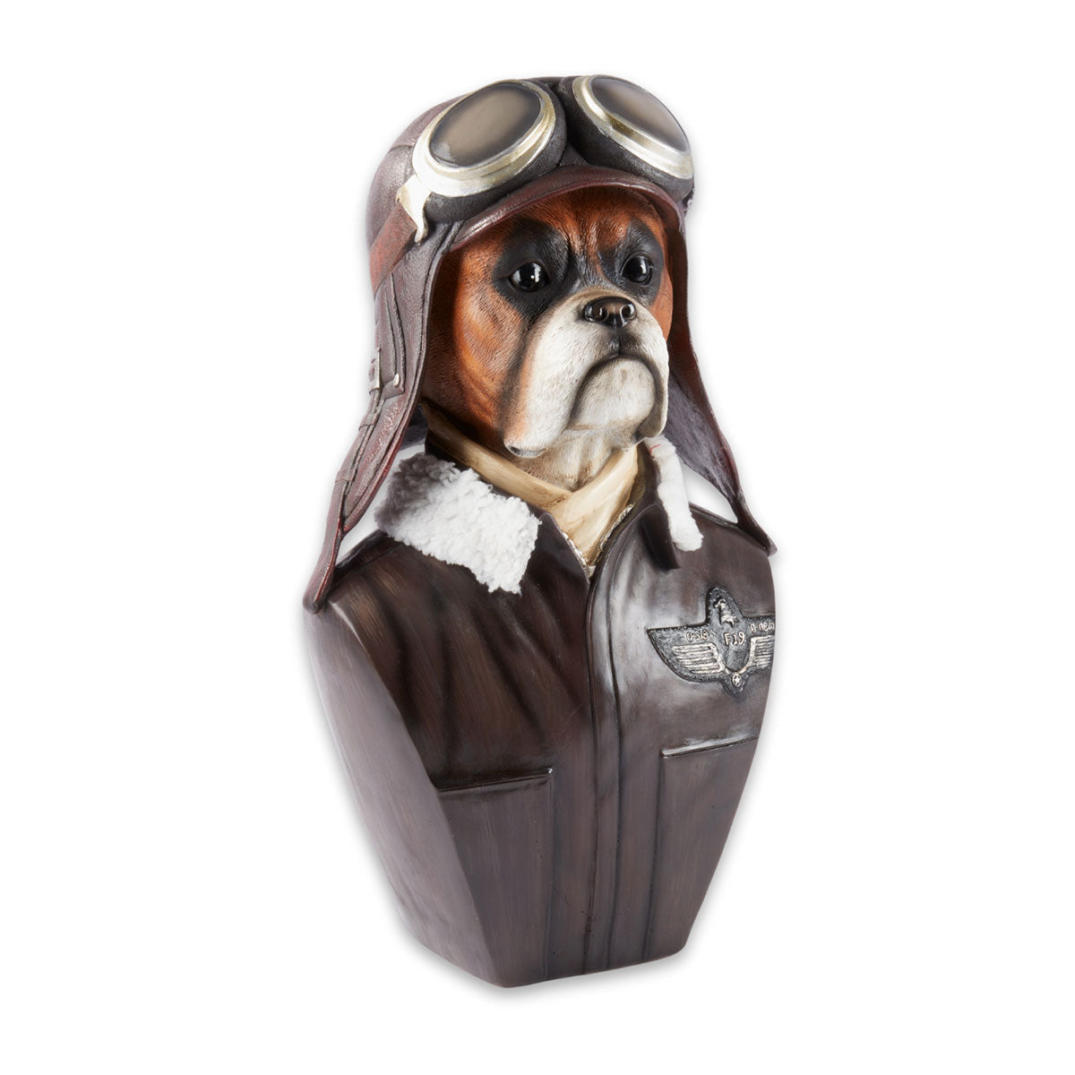 Figura coleccionable de resina de perro en cubierta de vuelo