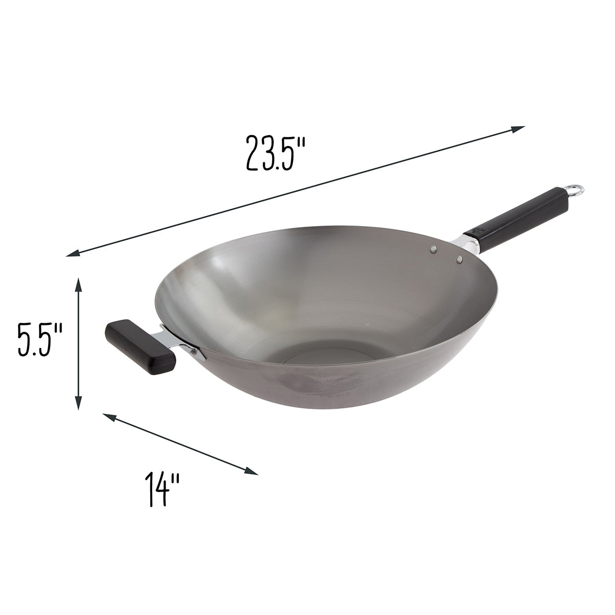 Professionele 14-inch wok van koolstofstaal met platte bodem