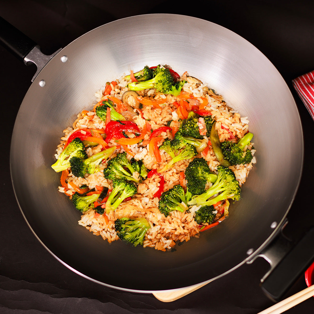 Professionele 14-inch wok van koolstofstaal met platte bodem