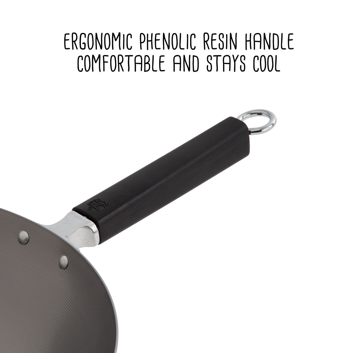 Professionele 14-inch wok van koolstofstaal met platte bodem