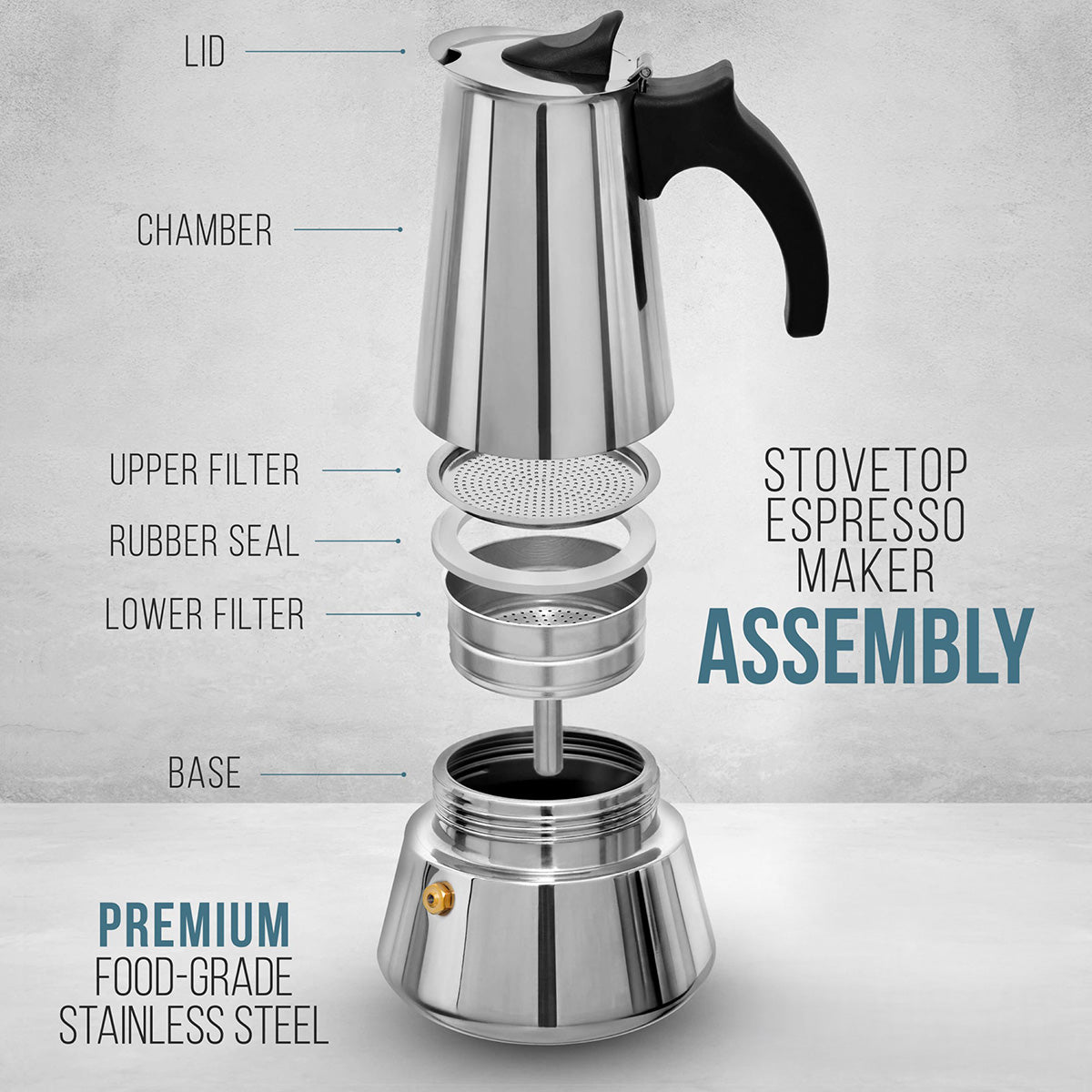 Juego de cafetera espresso de acero inoxidable de 500 mL y cuchara