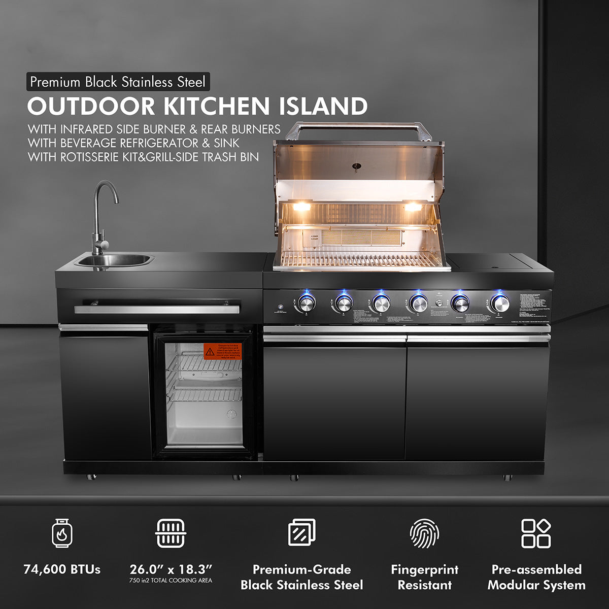Black Stainless Steel Outdoor Grill Island