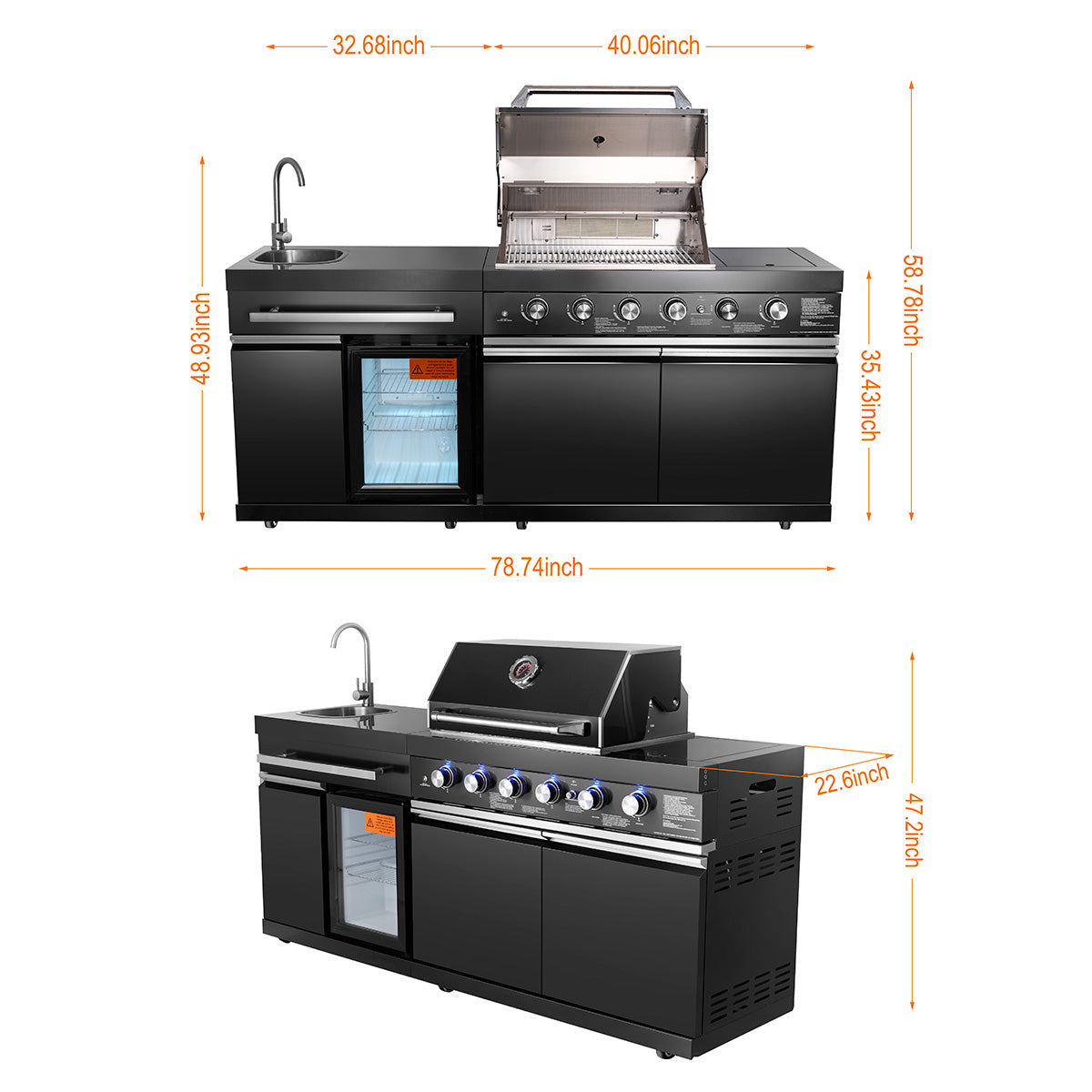 Black Stainless Steel Outdoor Grill Island