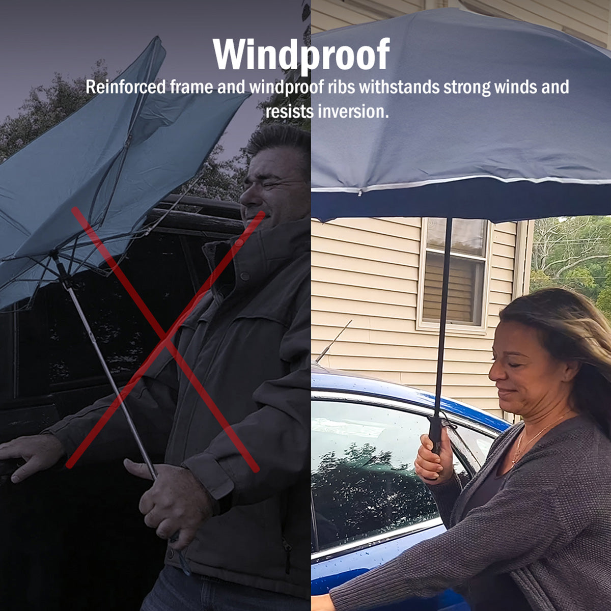 Umgekehrt faltbarer windfester Regenschirm mit Taschenlampe