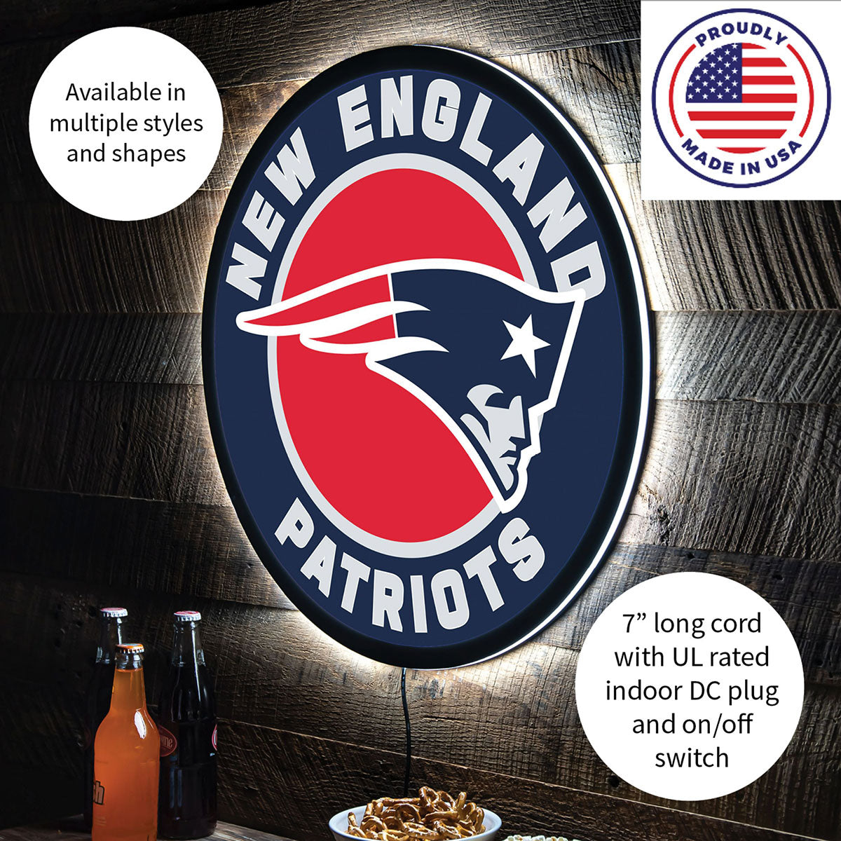 NFL Hintergrundbeleuchtetes, rundes Wand-Schild mit Vollkantenbeleuchtung