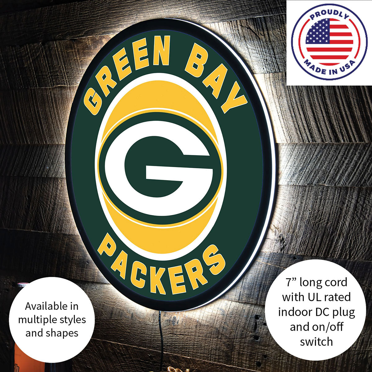 NFL Hintergrundbeleuchtetes, rundes Wand-Schild mit Vollkantenbeleuchtung