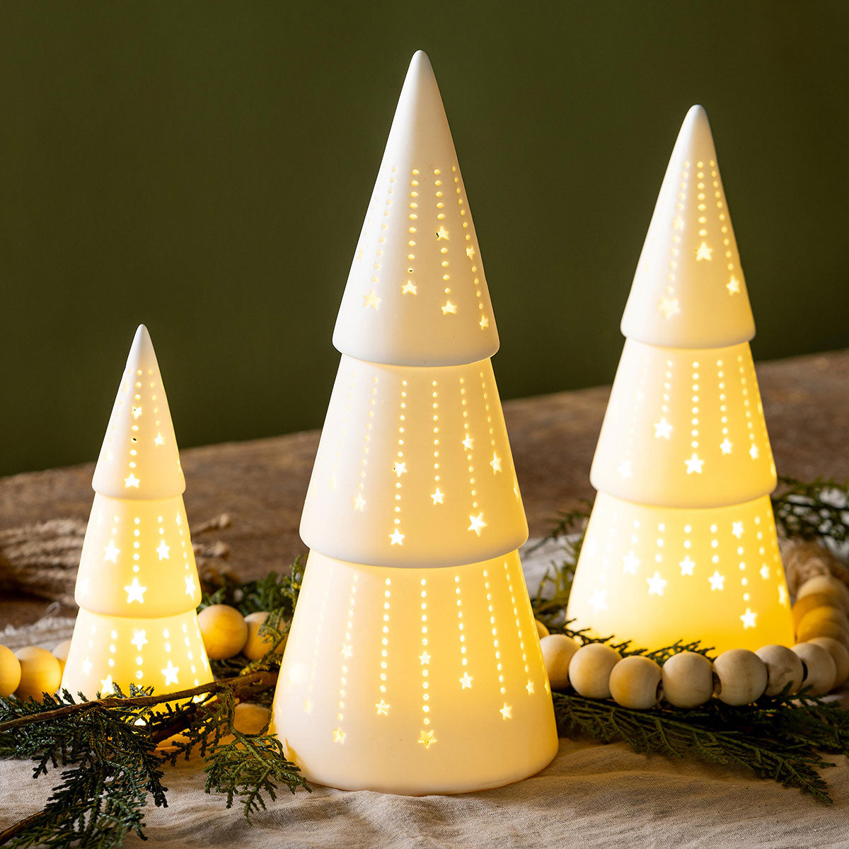 Keramische led-kerstbomen (set van 3)