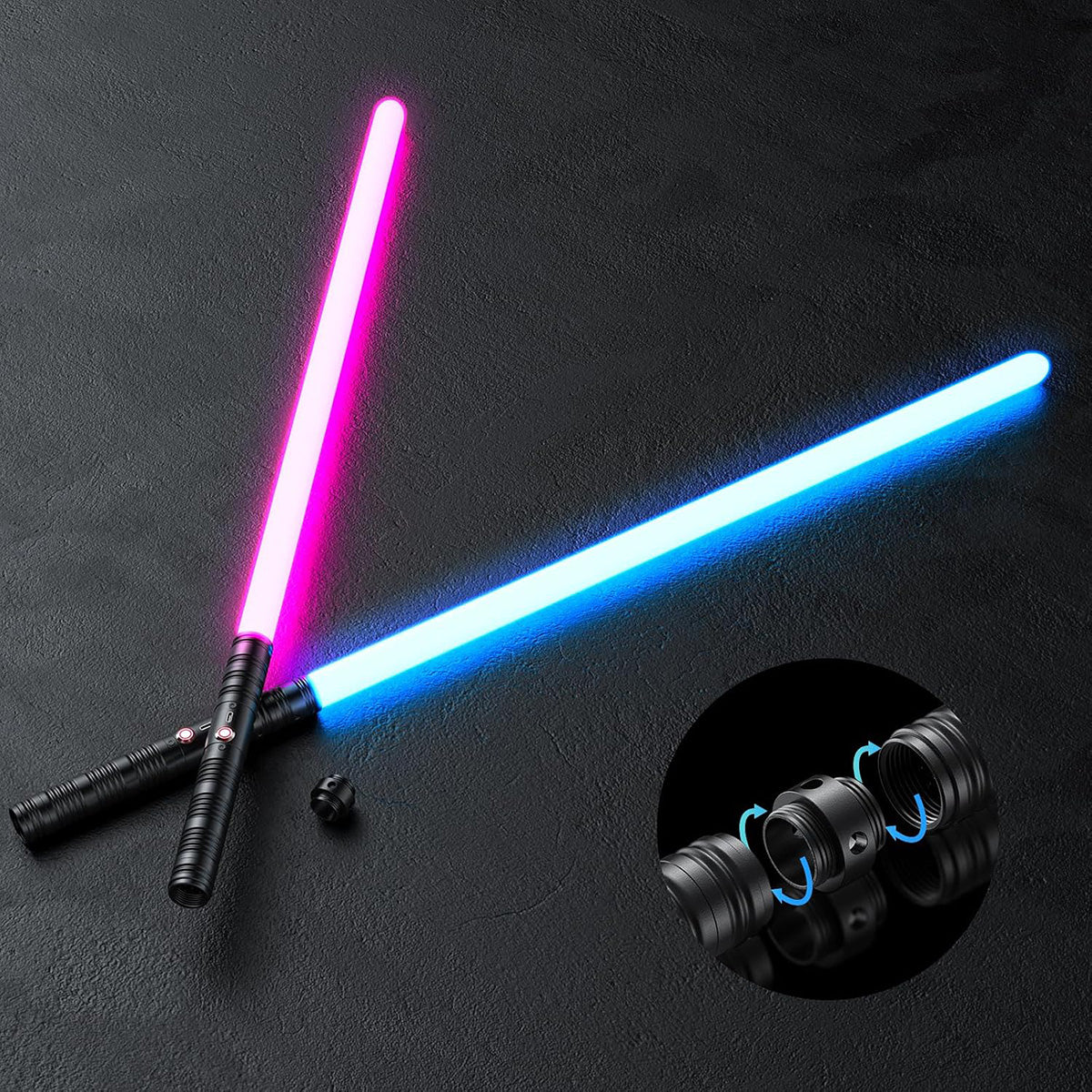 Espadas láser con luz y sonido – Set doble conectable
