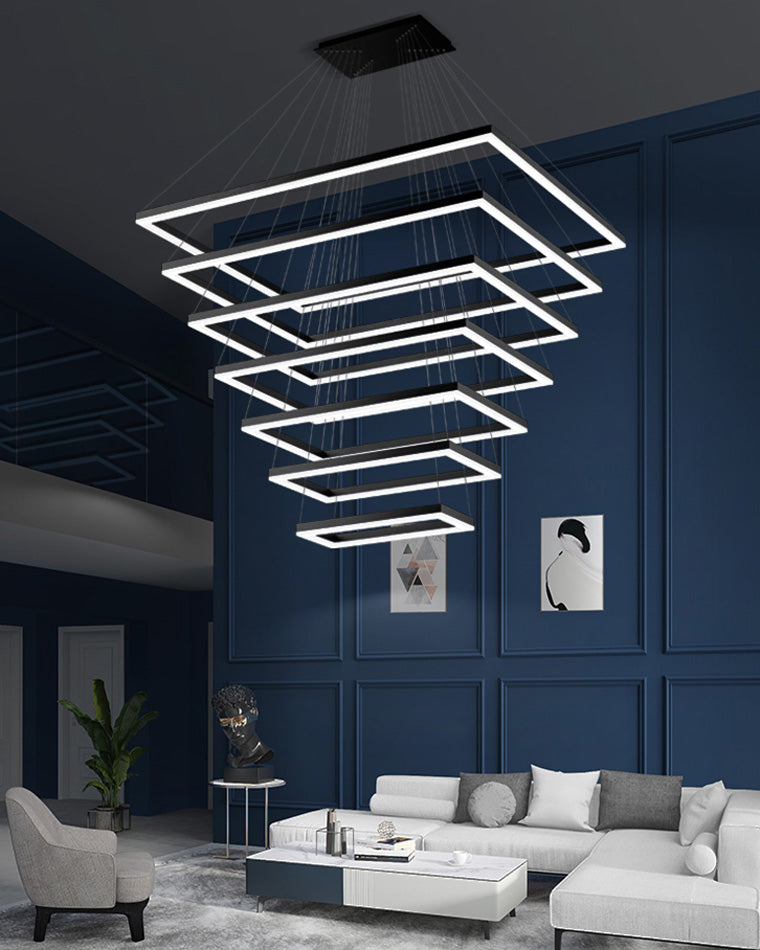 Multi-Tier Linear Suspension Fixture with Integrated LED, Adjustable Cable, Matte Black Metal Frame for Dining & Living Spaces | Thomler