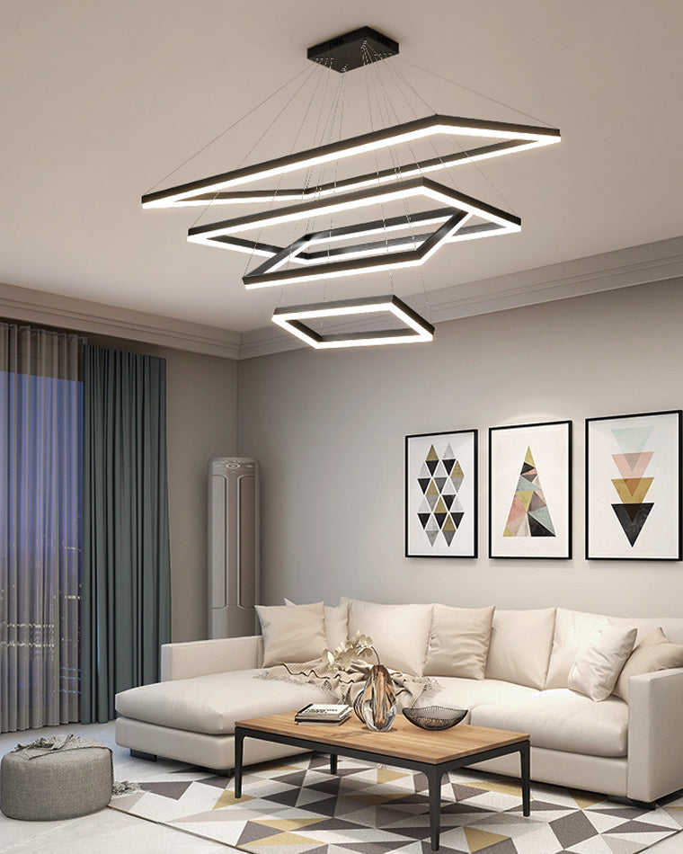 Multi-Tier Linear Suspension Fixture with Integrated LED, Adjustable Cable, Matte Black Metal Frame for Dining & Living Spaces | Thomler