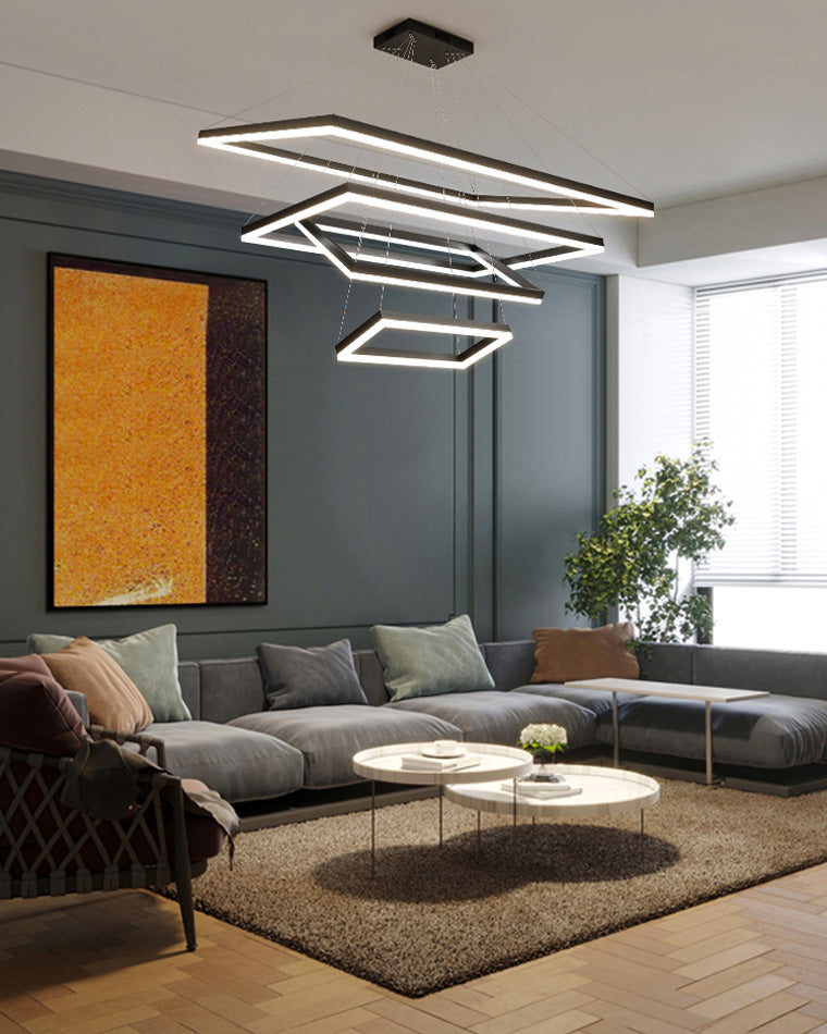 Multi-Tier Linear Suspension Fixture with Integrated LED, Adjustable Cable, Matte Black Metal Frame for Dining & Living Spaces | Thomler