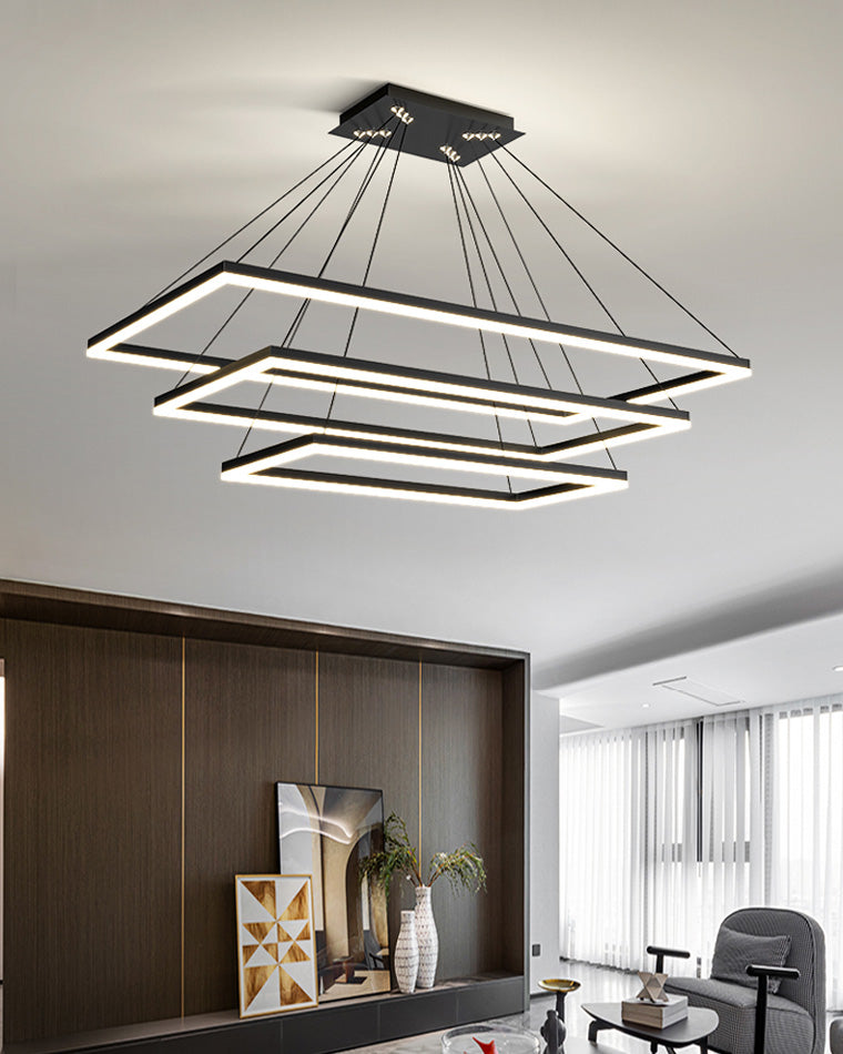 Multi-Tier Linear Suspension Fixture with Integrated LED, Adjustable Cable, Matte Black Metal Frame for Dining & Living Spaces | Thomler