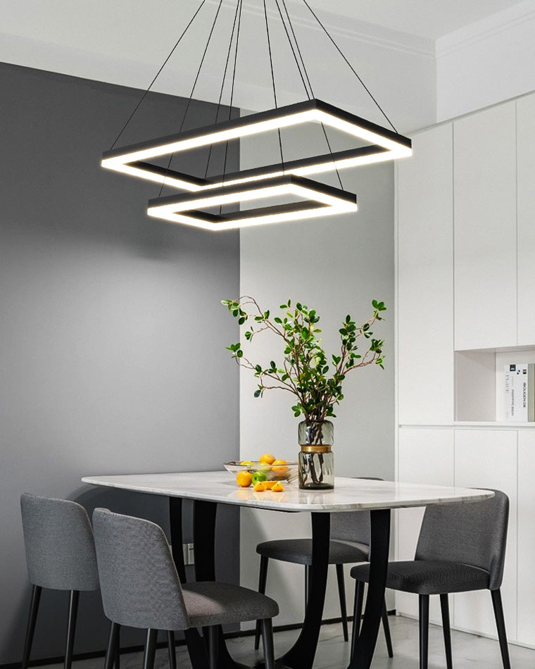 Multi-Tier Linear Suspension Fixture with Integrated LED, Adjustable Cable, Matte Black Metal Frame for Dining & Living Spaces | Thomler