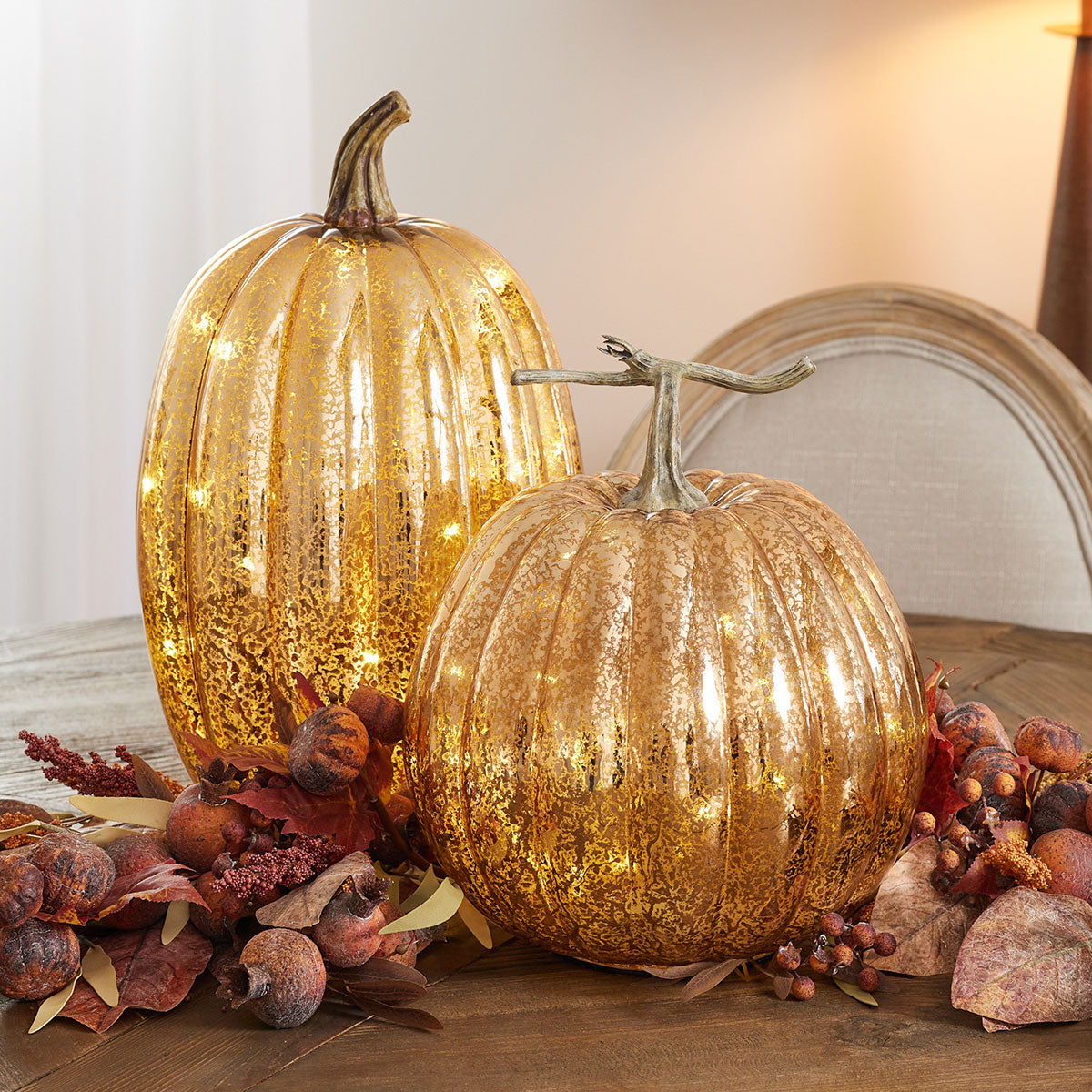 Verlicht metallic pompoenduo (set van 2)