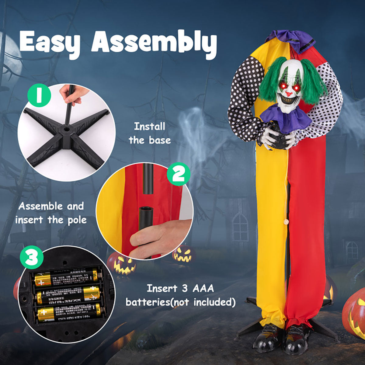 Payaso mecanizado con ojos LED y audio