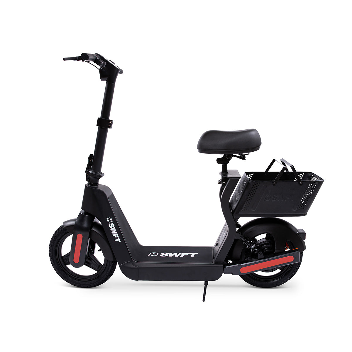Scooter eléctrico con asiento y cesta