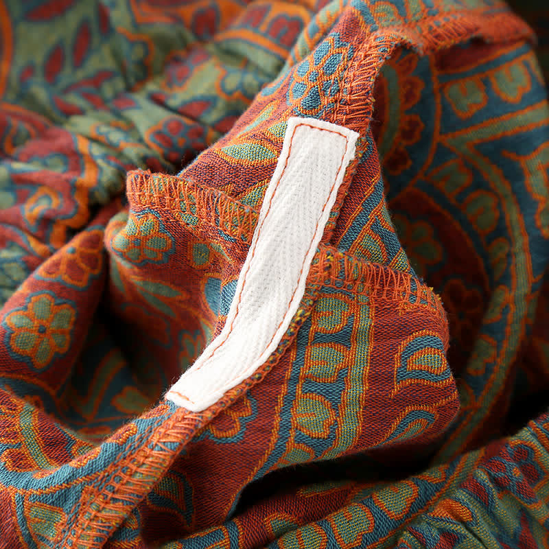 Dames katoenen pyjamaset, ronde hals, vintage jacquard, loungewear/nachtkleding met lange mouwen en knopen aan de zijkant voor lente, zomer en herfst