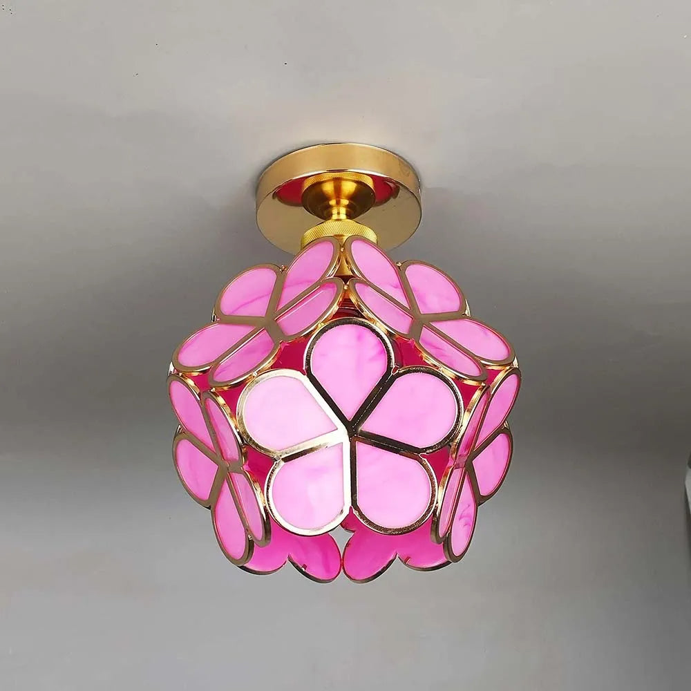 Acrylic Flush Mount Ceiling Light 8 in Gold Floral Fixture Bedroom Hallway Living Room Compact Small Space Decorative E26 Base Warm Glow | Thomler