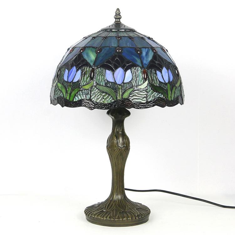 Stained Glass Table Lamp 18 Inch Height Multicolor Shade Bedside Reading Light E26 Socket Vintage Accent Lighting Decorative Bedroom Night L | Thomler
