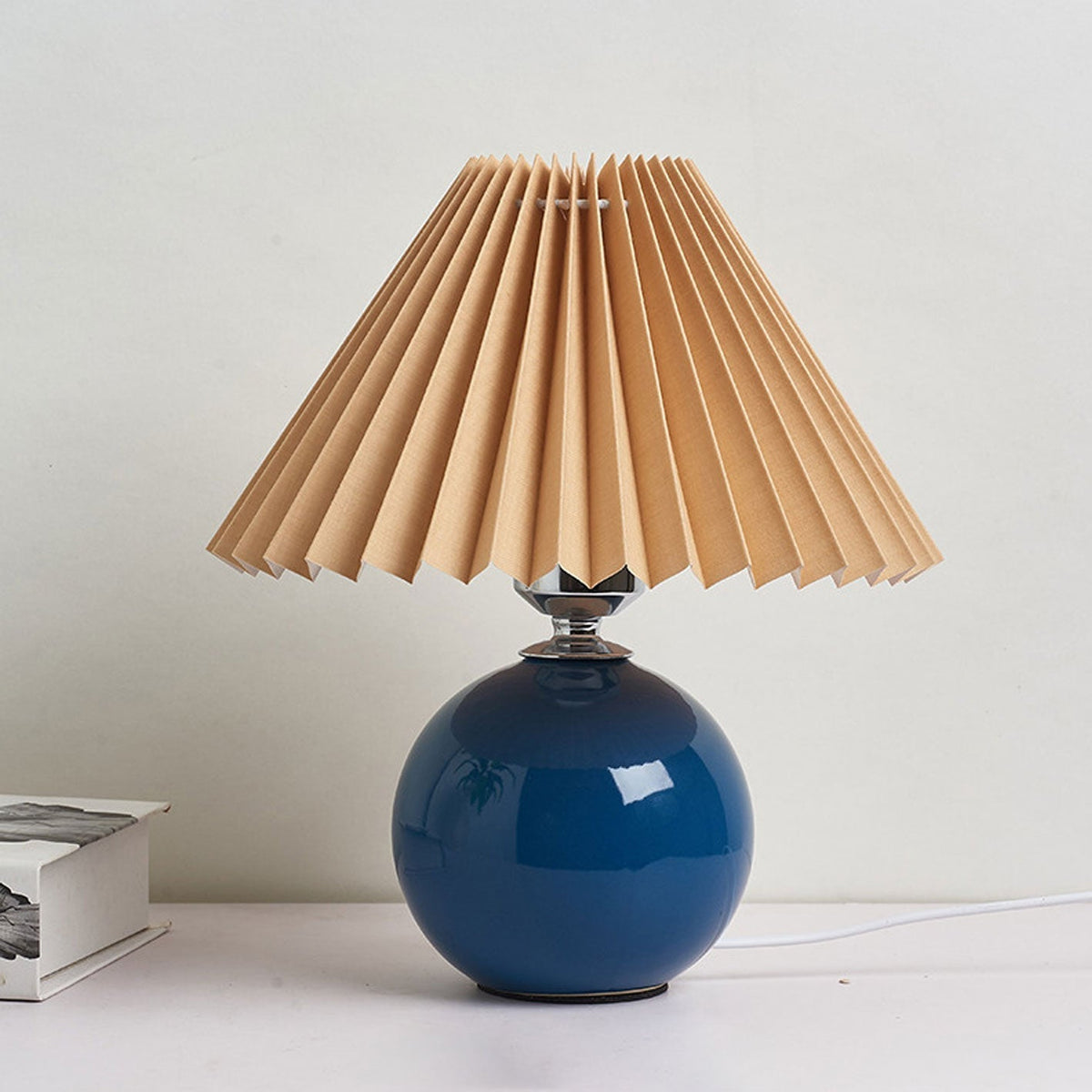 Ceramic Accent Lamp with Fabric Shade 11x9.5 in E26 Socket for Nightstand Desk Study Room Reading Light Modern Home Decor | Thomler