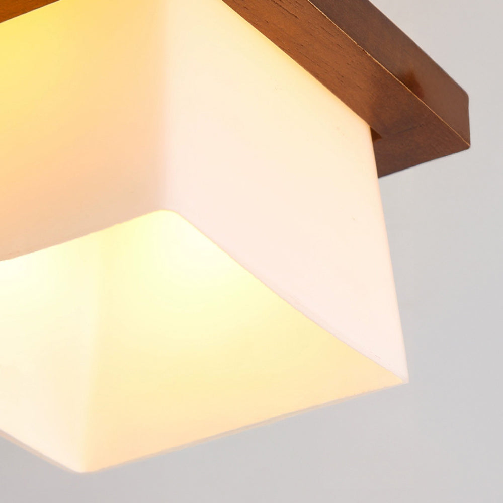 Quadratische Deckenleuchte mit Holzakzent, weißem Schirm, E27-Fassung für Schlafzimmer, Flur, Wohnzimmer, minimalistische Wohnbeleuchtung | Thomler