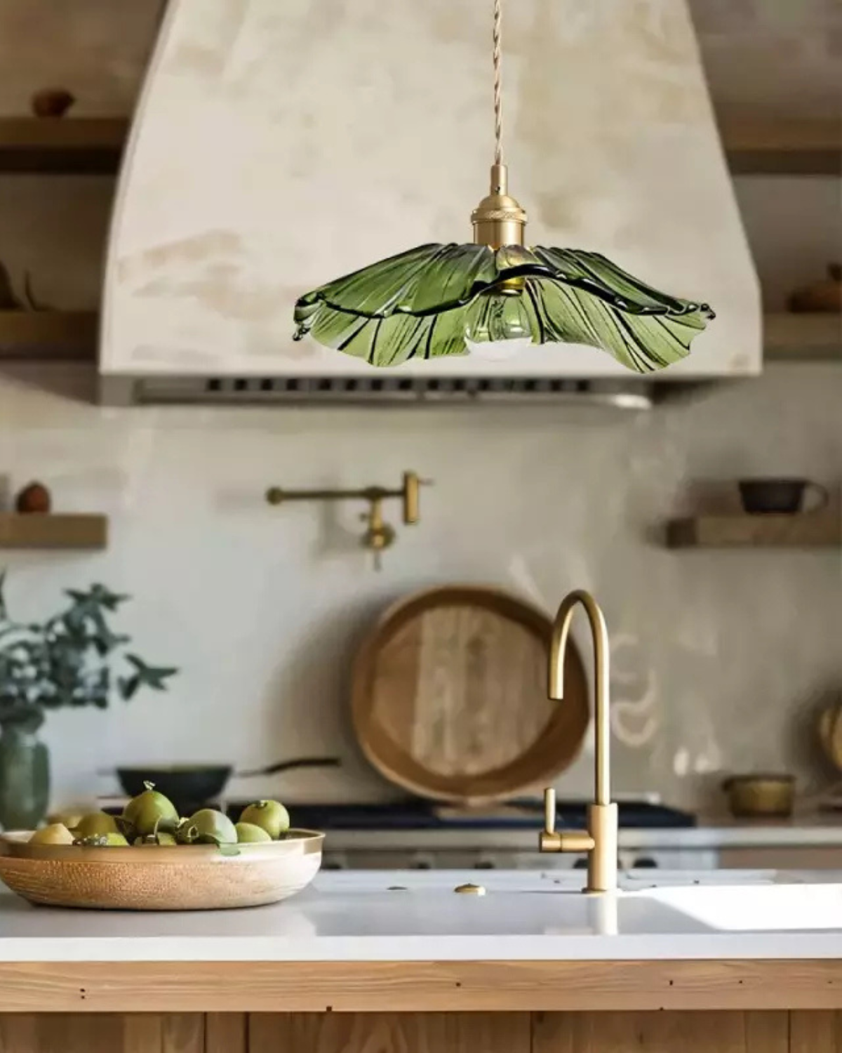Glass Pendant Light with Brass Socket and Organic Petal Shape for Dining Room and Living Space | Thomler