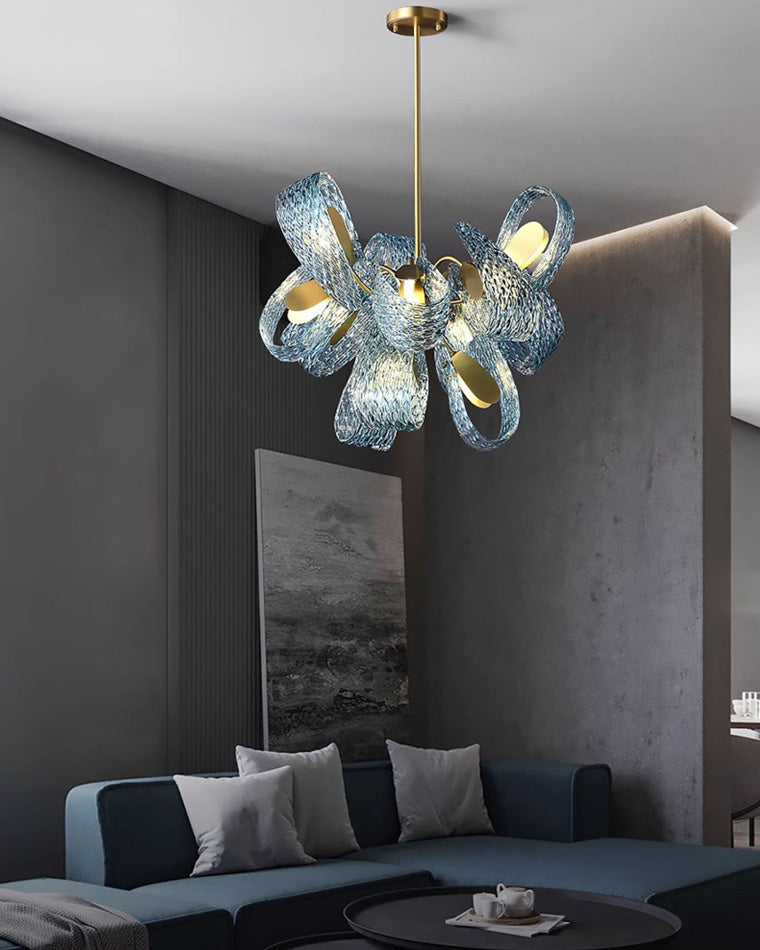 19-Light Glass Ceiling Fixture with Peacock Art Design for Dining Rooms & Large Spaces | Thomler