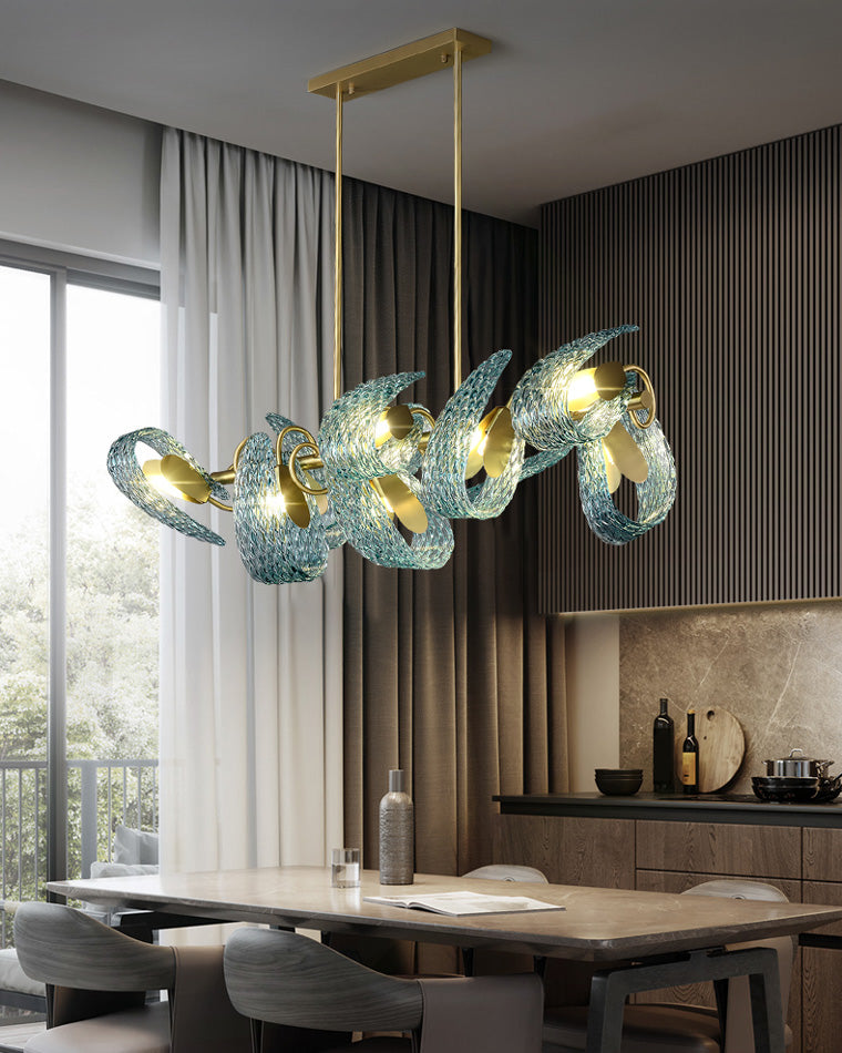 19-Light Glass Ceiling Fixture with Peacock Art Design for Dining Rooms & Large Spaces | Thomler