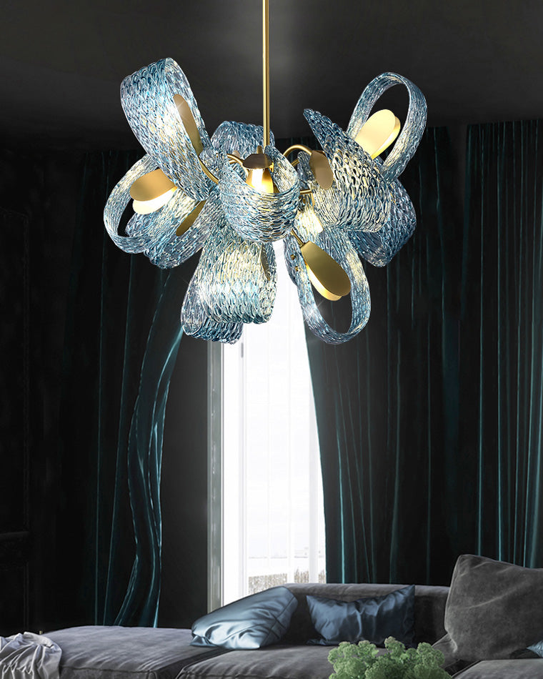 19-Light Glass Ceiling Fixture with Peacock Art Design for Dining Rooms & Large Spaces | Thomler