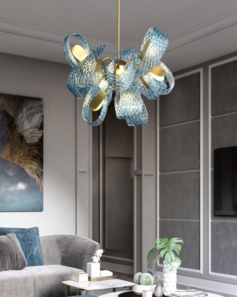 19-Light Glass Ceiling Fixture with Peacock Art Design for Dining Rooms & Large Spaces | Thomler