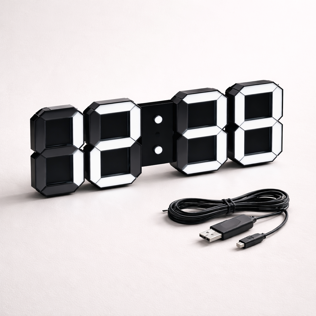 LED Alarm Clock with 3D Display and Auto Dimming for Bedroom Desk or Wall Mount | USB Powered Timer & Night Mode for Office Living Room Nigh | Thomler