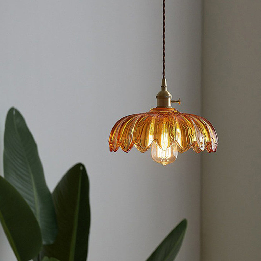 Lámpara de techo con pantalla de cristal floral, color verde, cable ajustable de 10 pulgadas, casquillo E27 para comedor, cocina, pasillo, detalle en cobre vintage, iluminación para el hogar | Thomler